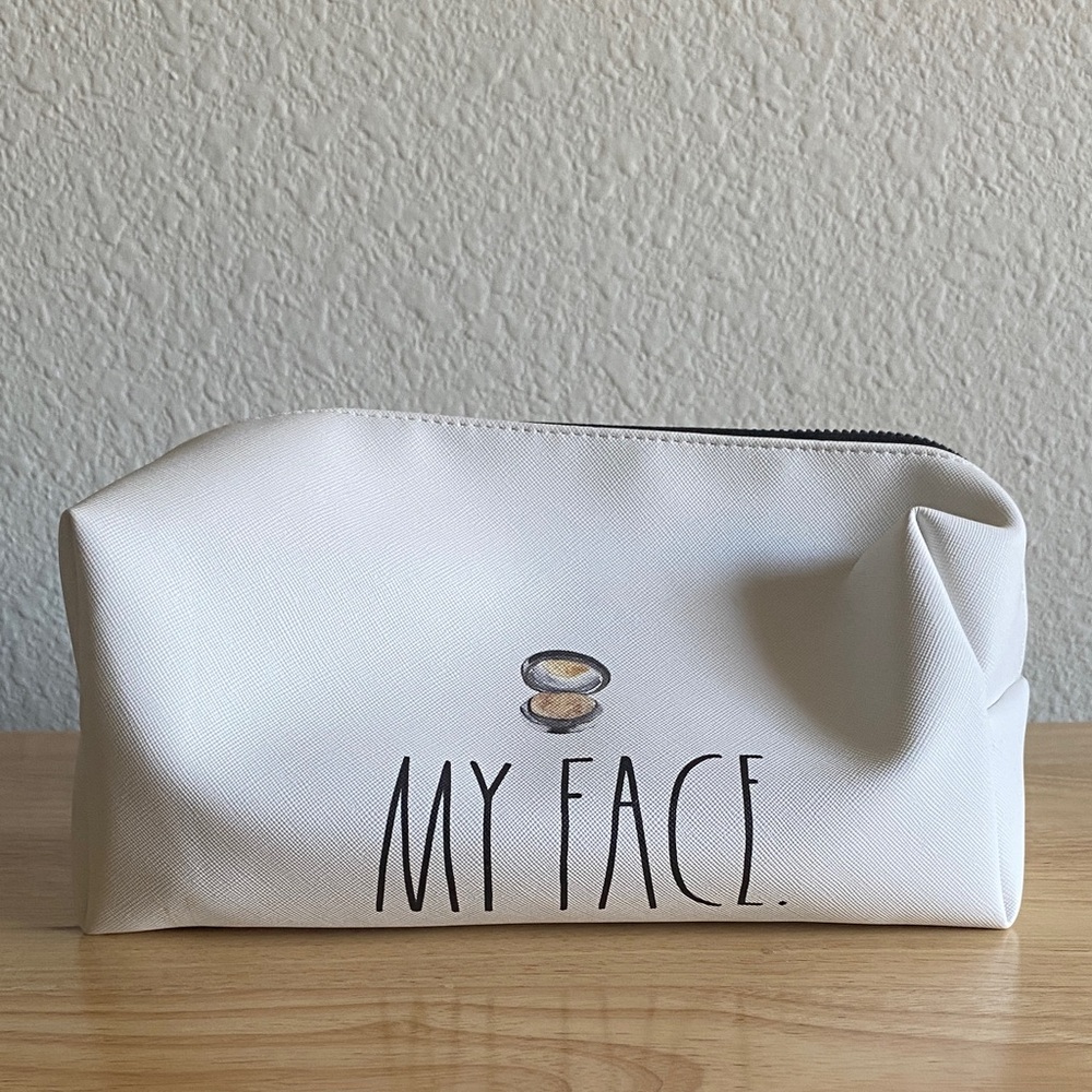 Rae Dunn White Cosmetic Bag with 'My Face' Print